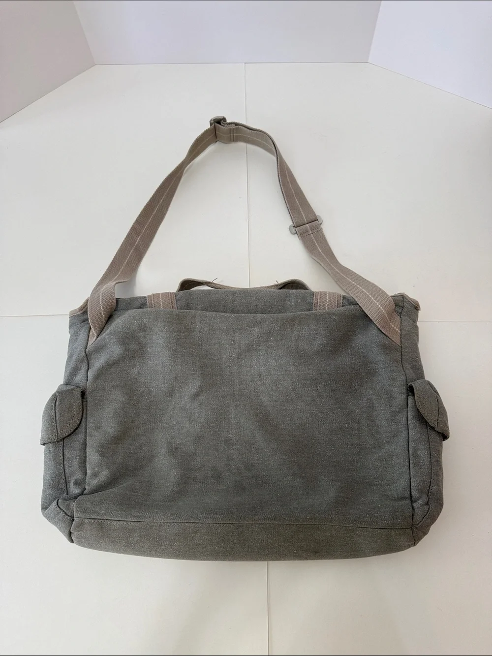 Gray Canvas Messenger Bag with Beige Trim - Everyday Commuter Satchel